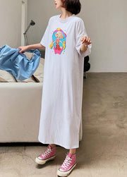 Handmade white Cartoon anime print dress o neck Robe Dresses - SooLinen