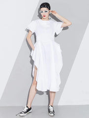 Handmade white Cotton o neck asymmetric A Line summer Dresses - SooLinen