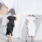 Handmade white Cotton o neck asymmetric A Line summer Dresses - SooLinen