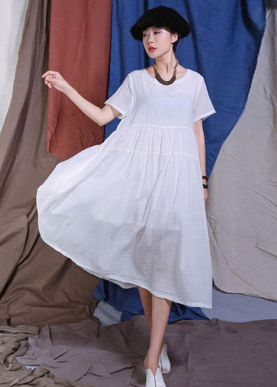 Handmade white big hem cotton linen Robes Cinched waist Maxi summer Dresses - SooLinen