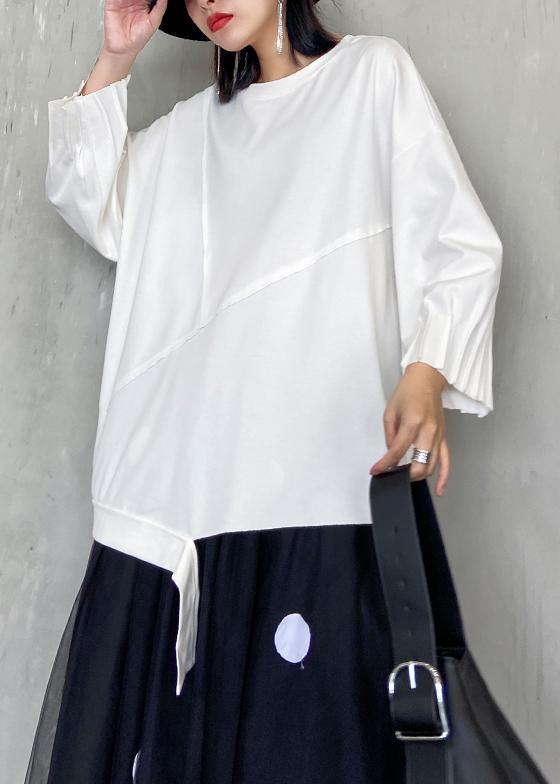 Handmade white clothes For Women o neck patchwork Art blouses - SooLinen