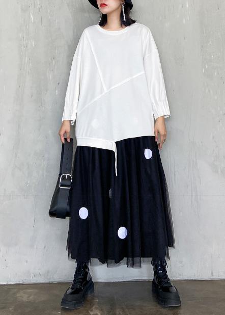 Handmade white clothes For Women o neck patchwork Art blouses - SooLinen