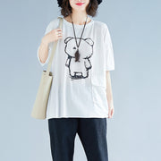Handgefertigte weiße Baumwollkleidung für Frauen in Übergröße Modeideen Fledermausärmel O-Ausschnitt Midi-Oberteile