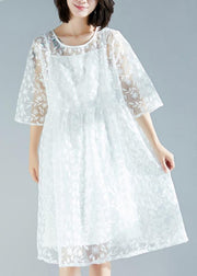 Handmade white dress 2019 o neck Cinched A Line Summer Dresses
