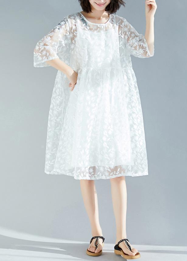 Handmade white dress 2019 o neck Cinched A Line Summer Dresses