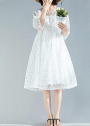 Handgemachtes weißes Kleid 2019 O-Ausschnitt Cinched A-Linie Sommerkleider