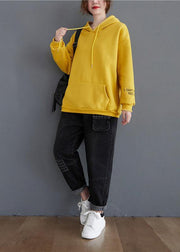 Handmade yellow Letter top hooded drawstring shirts - SooLinen