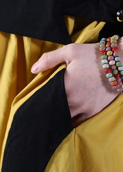 Handmade yellow cotton clothes For Women o neck patchwork cotton summer Dresses - SooLinen