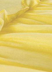 Handmade yellow cotton linen clothes o neck half sleeve Maxi summer Dresses - SooLinen