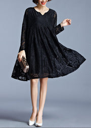 Handmade Black Hollow Out Lace Summer Vacation Dresses