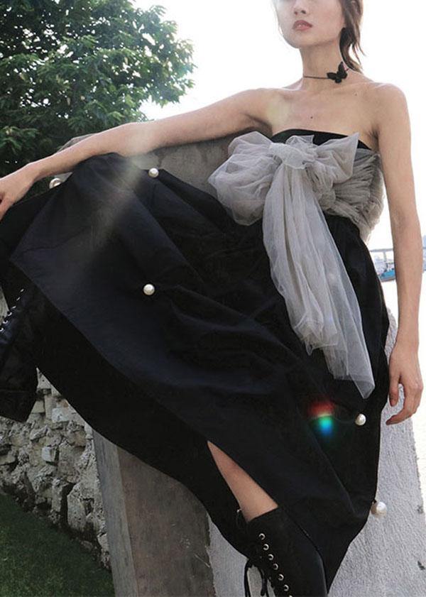 High Waist Style Black Nail Bead Summer A Line Skirts - SooLinen