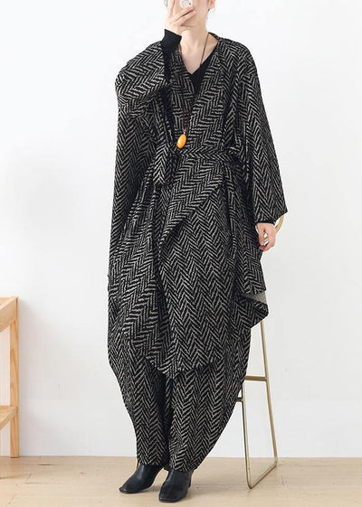 High end stripe style irregular women's suit British fashion big temperament black two piece set autumn - SooLinen