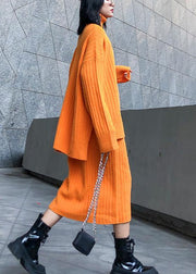 High neck sweater suit skirt two-piece long over-the-knee temperament autumn and winter knitted skirt - SooLinen