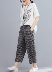 High-waist cotton linen checked harem pants - SooLinen