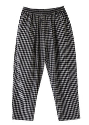 High-waist cotton linen checked harem pants - SooLinen
