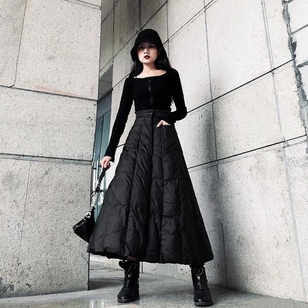 High Waist Skirt Fashion New Women Elastic Waist Black 2021 Winter Pocket Goddess Fan Casual Style Loose Skirt ( Limited Stock) - SooLinen