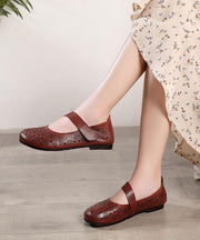 Hollow Out Brown Flat Feet Shoes Buckle Strap Flat Shoes - SooLinen