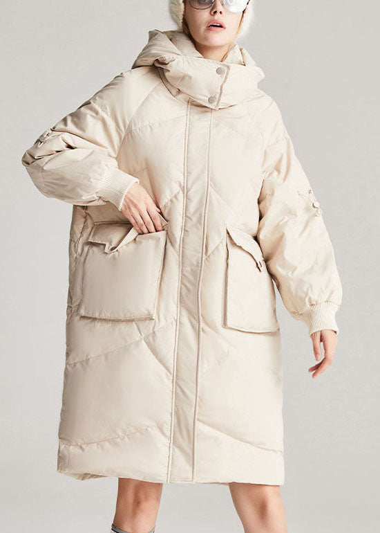 Hot Beige zippered Thick Fine Winter Duck Down  Winter Coats