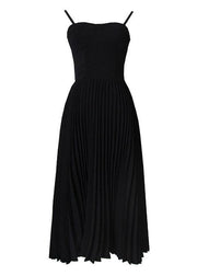 Hot Black wrinkled Patchwork Chiffon Long Dress - SooLinen