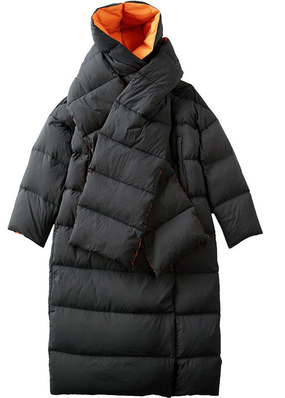 Hot Dark Gray hooded Loose Winter Duck Down Coats