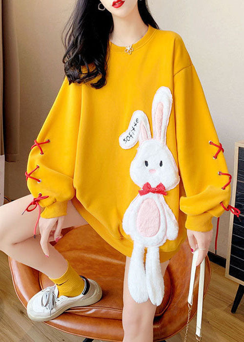 Hot Yellow Embroidered tie Thick Winter Sweatshirts Top