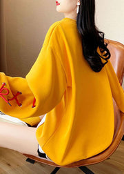 Hot Yellow Embroidered tie Thick Winter Sweatshirts Top