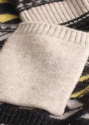 Italian Apricot V Neck Print Pockets Knit Cardigans Winter