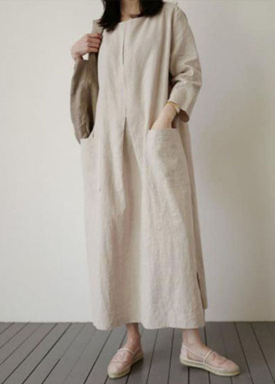 Italian Beige Cinched side open Linen Robe Dresses Spring – SooLinen