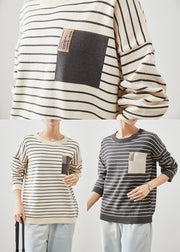 Italian Beige Oversized Striped Knit Short Sweater Fall