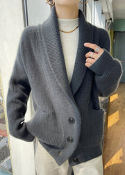 Italian Beige V Neck Pockets Button Woolen Cardigans Coat Fall