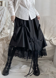 Italian Black Asymmetrical Lace Patchwork Rose Floral Skirts Fall