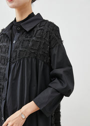 Italian Black Asymmetrical Patchwork Plaid Cotton Shirt Dress Fall