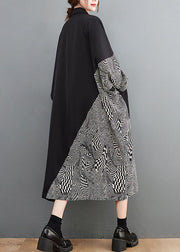 Italian Black Asymmetrical Patchwork Print Cotton Dresses Spring