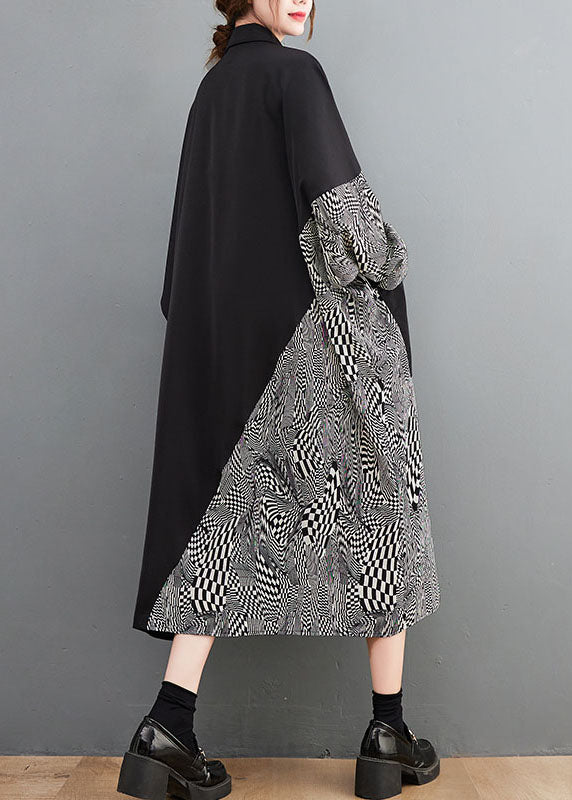 Italian Black Asymmetrical Patchwork Print Cotton Dresses Spring