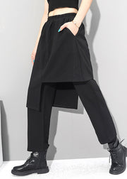 Italian Black Asymmetrical Pockets Elastic Waist Cotton Pants Skirt Fall