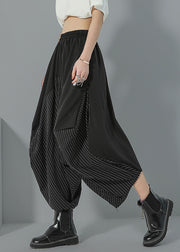 Italienische schwarze asymmetrische Taschen gestreifte Patchwork-Hose mit weitem Bein Sommer
