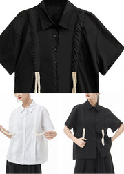 Italienische schwarze Knopf-Peter-Pan-Kragen-Baumwollhemden mit kurzen Ärmeln