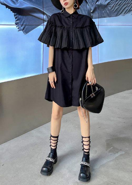 Italian Black Button Summer Short Sleeve Maxi Dresses - SooLinen