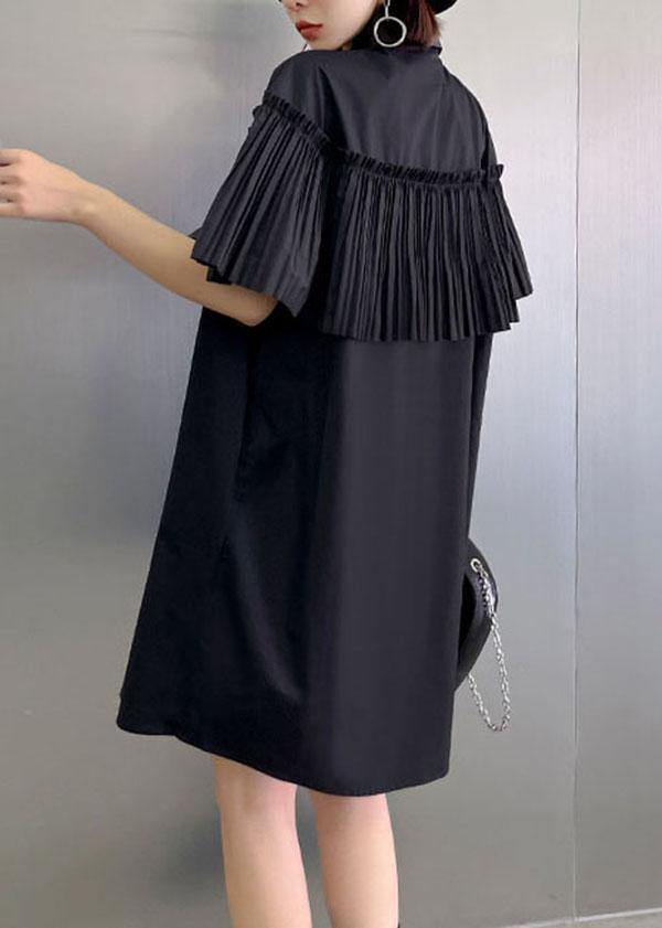 Italian Black Button Summer Short Sleeve Maxi Dresses - SooLinen