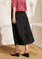 Italian Black Embroideried Wide Leg Summer Pants Linen - SooLinen