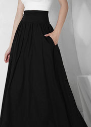 Italian Black High Waist Cinched  Skirts Summer - SooLinen