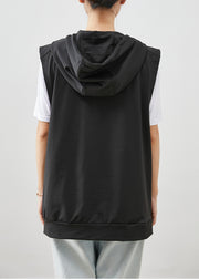 Italian Black Hooded Drawstring Cotton Vests Fall
