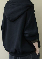 Italian Black Hooded Patchwork Fine Cotton Filled Sweatshirt Streetwear Spring