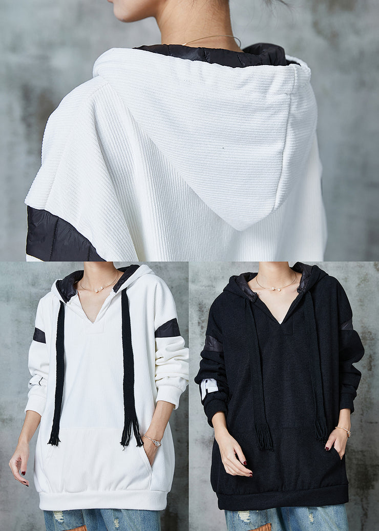 Italian Black Hooded Patchwork Warm Fleece Sweatshirts Tracksuits Spring
