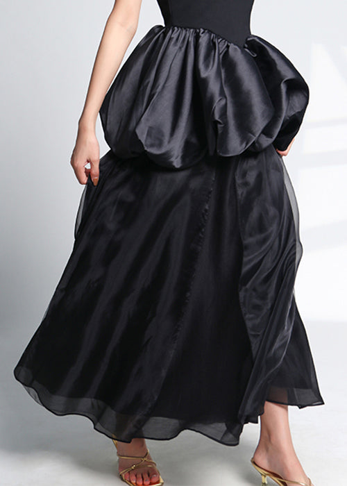 Italian Black Lace Up High Waist Tulle Skirt Summer