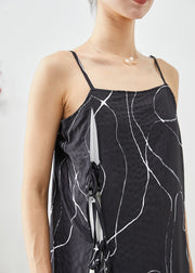 Italian Black Lace Up Patchwork Cotton Beach Spaghetti Strap Dress Summer