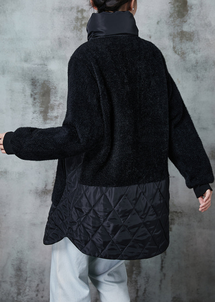 Italian Black Oversized Patchwork Faux Fur Cotton Filled Jackets Winter