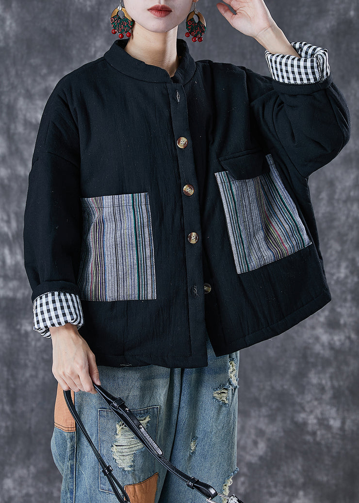 Italian Black Oversized Patchwork Fine Cotton Filled Puffer Jacket Winter
