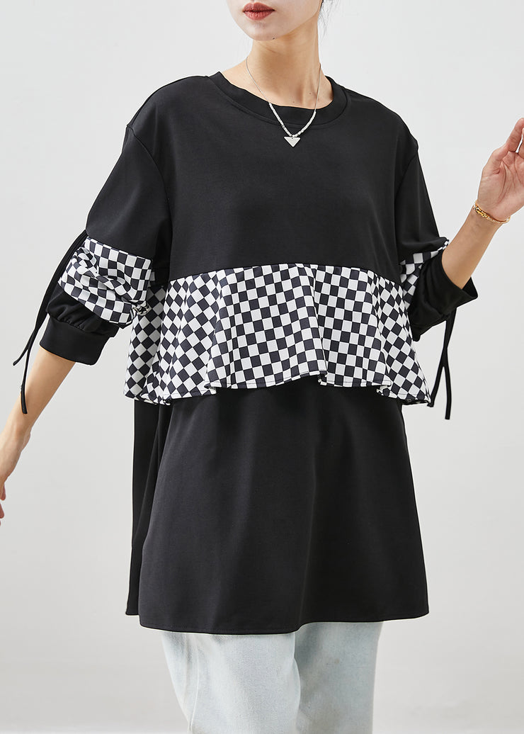Italian Black Oversized Patchwork Warm Fleece Pullover Streetwear Fall