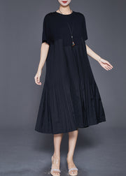 Italian Black Oversized Patchwork Wrinkled Long Dresses Summer